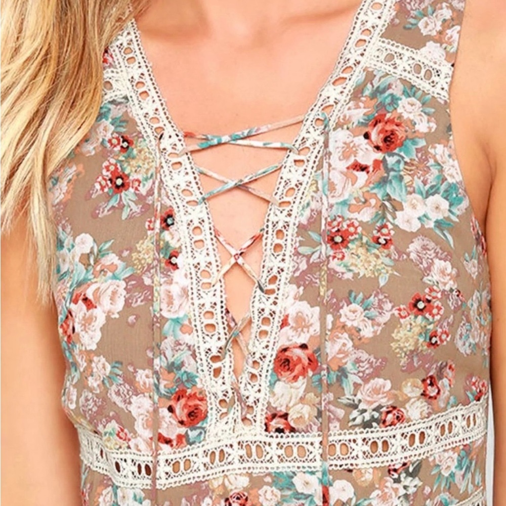 NWT Lulus Sun Will Shine Beige Floral Print Maxi Dress Small